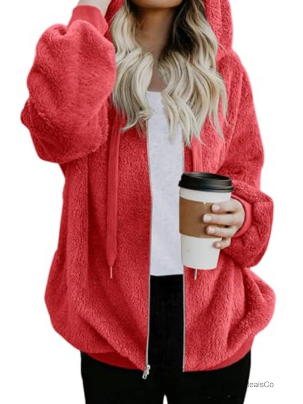 Women's Sherpa Fleece Jacket Oversized Zip Up Hoodie Faux Fur Fuzzy Winter Warm